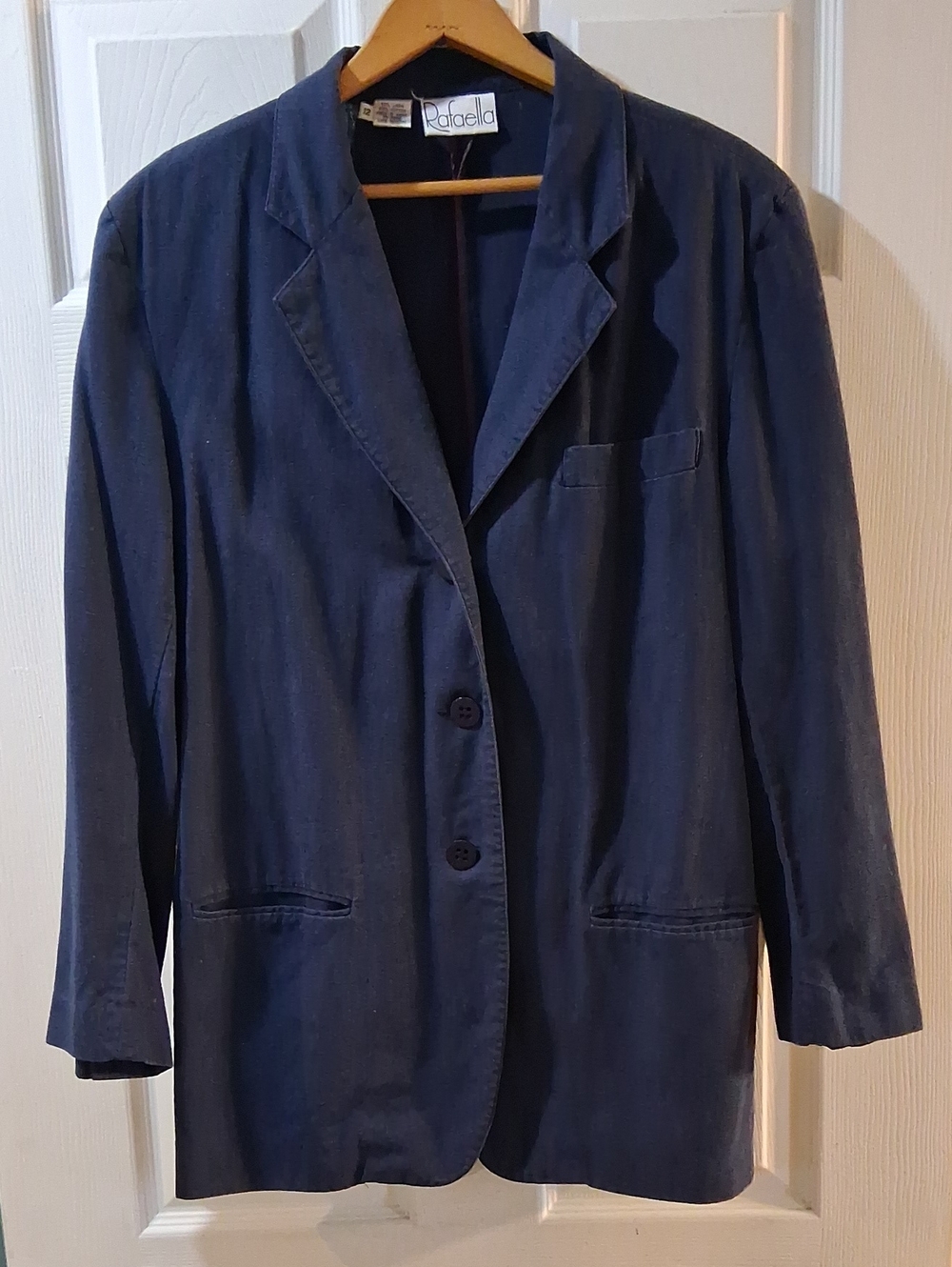 Vintage Rafaella Dark Navy Women's Cooton Linen Three-Button Blazer